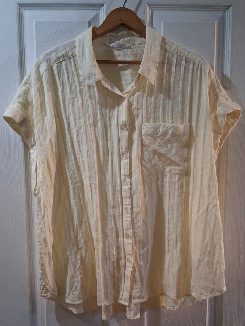 Jane and Delancey Pale Yellow/Cream Short-Sleeve Button-Down Shirt